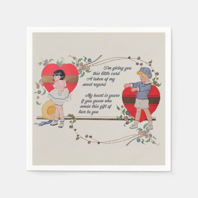 Vintage Valentine Children Cute Colourful Art Deco Napkin (Front)