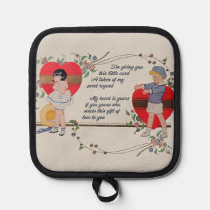 Vintage Valentine Children Cute Colourful Art Deco Pot Holder