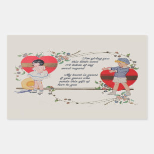 Vintage Valentine Children Cute Colourful Art Deco Rectangular Sticker
