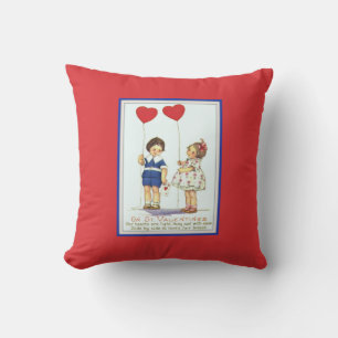 Vintage Valentine Children with Ballons Throw Pill Cushion