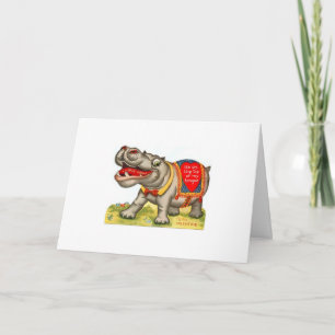 Vintage Valentine — Circus Hippo Says I Love You, Holiday Card