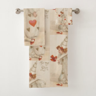 Vintage Valentine Clown Bath Towel Set