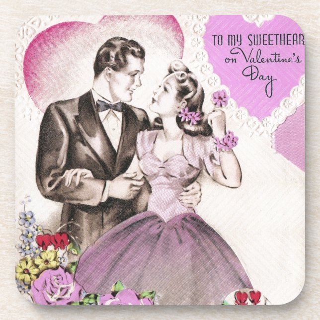 Vintage Valentine Couple Coaster (Front)