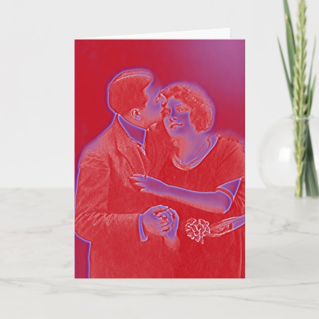 Vintage Valentine Couple in Red Holiday Card (Front)