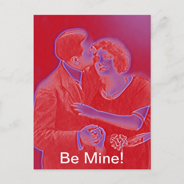 Vintage Valentine Couple in Red Holiday Postcard (Front)