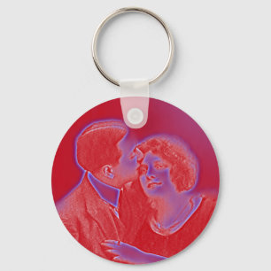Vintage Valentine Couple in Red Key Ring