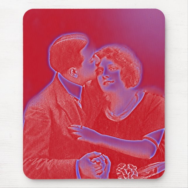 Vintage Valentine Couple in Red Mouse Mat (Front)