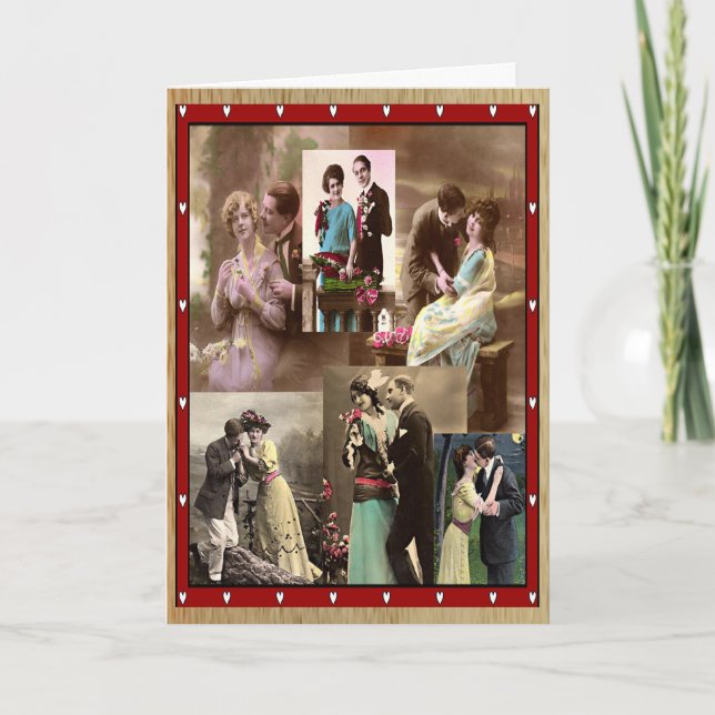 Vintage Valentine Couples in Love Card (Front)