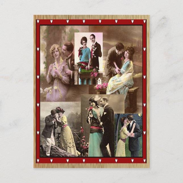 Vintage Valentine Couples in Love Postcard (Front)