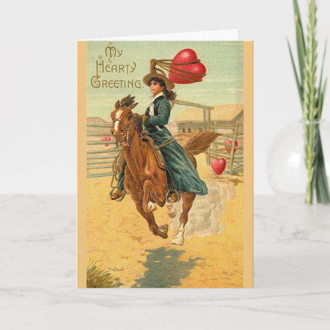 Vintage Valentine - Cowgirl Lassos a Heart, Holiday Card (Front)