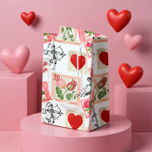 Vintage Valentine Cupid and Stamps Small Gift Bag (Creator Uploaded)
