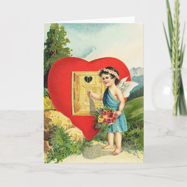 Vintage Valentine Cupid at Heart House Holiday Card (Front)