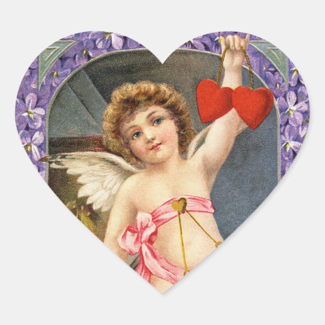 Vintage Valentine Cupid Heart Stickers (Front)
