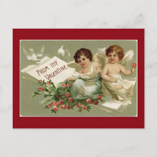 Vintage Valentine Cupids And Doves Holiday Postcard
