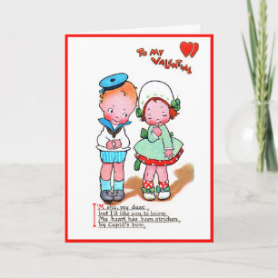 Vintage Valentine Cute Girl & Boy With Heart Card