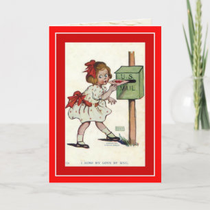 Vintage Valentine ~ Cute Girl Mailing Her Valentin Holiday Card