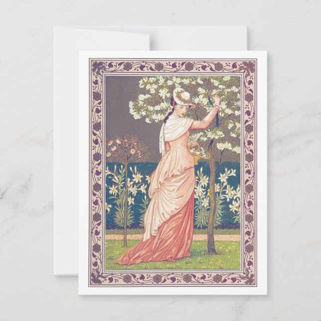 Vintage Valentine Elegant Lady Picking Flowers  Holiday Card (Front)