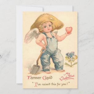 Vintage Valentine Farmer Cupid Flat Card