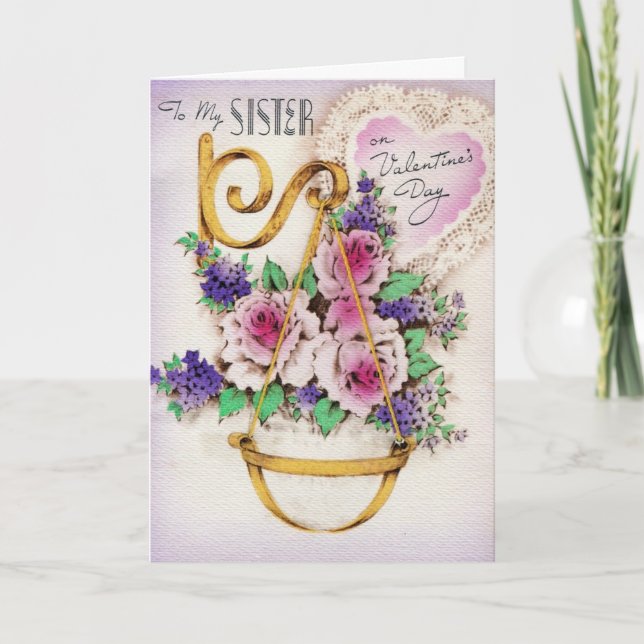 Vintage Valentine For Sister Holiday Card (Front)