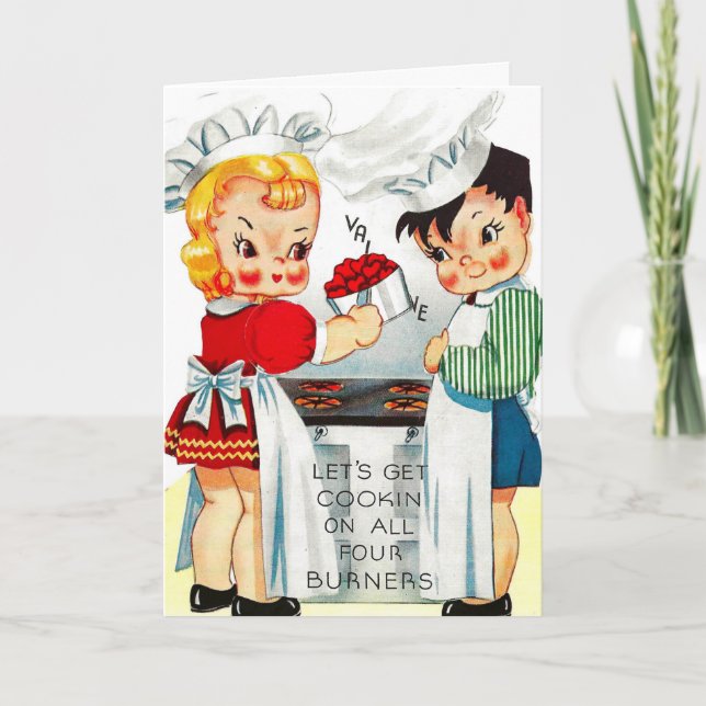 Vintage Valentine Get Cooking Holiday Card (Front)