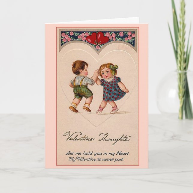 Vintage Valentine Girl And Boy Dancing Holiday Card (Front)