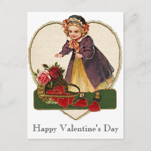 Vintage Valentine Girl Holiday Postcard