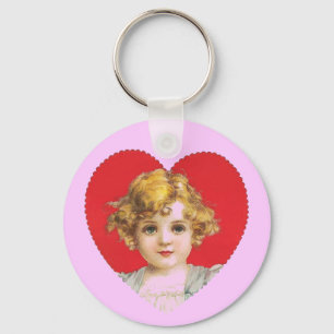 Vintage Valentine Girl in Heart Key Ring
