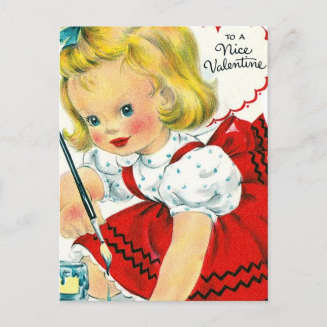Vintage Valentine Girl Painting Holiday Postcard (Front)