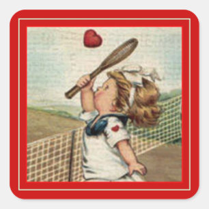 Vintage Valentine ~ Girl Playing Tennis Sticker