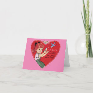 Vintage Valentine Girl With Birds Card