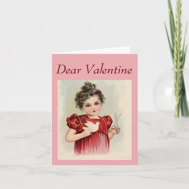 Vintage Valentine Girl With Dove Holiday Card (Front)