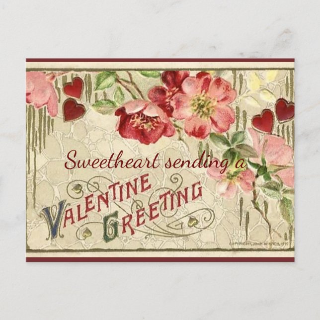 Vintage Valentine Greeting Holiday Postcard (Front)