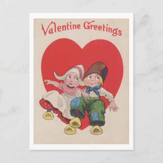 Vintage Valentine Greetings Dutch Children Holiday Postcard (Front)
