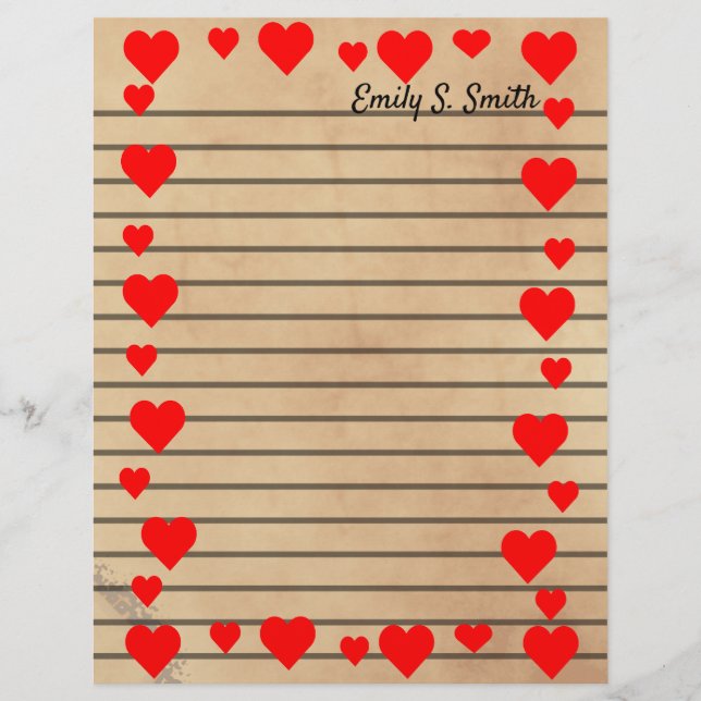 Vintage Valentine Heart Border Lined Writing Paper (Front)