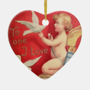 Vintage Valentine Heart Ceramic Tree Decoration
