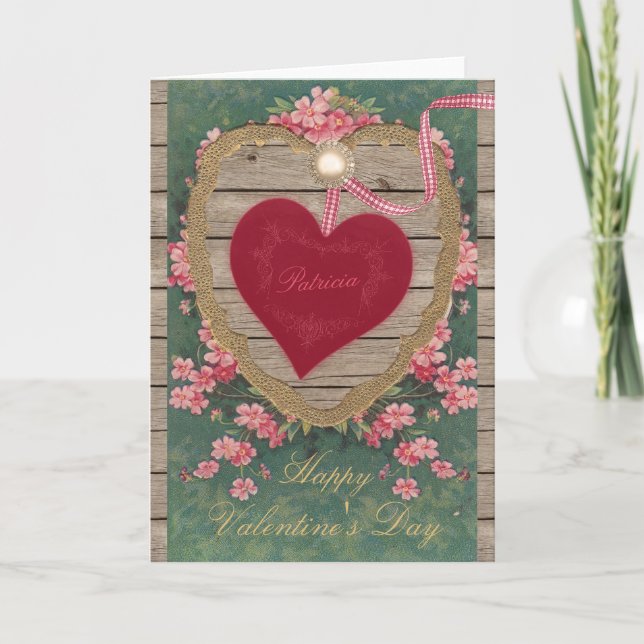 Vintage Valentine heart flowers  CC0825 Scrapbook Holiday Card (Front)