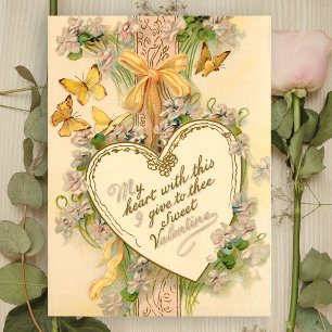 Vintage Valentine Heart, Ribbons & Butterflies Postcard