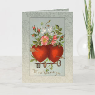Vintage Valentine Hearts Holiday Card