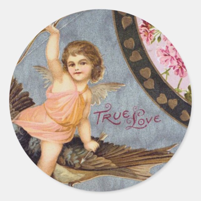Vintage Valentine Illustration Classic Round Sticker (Front)