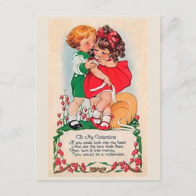 Vintage Valentine Kiss Holiday Postcard (Front)