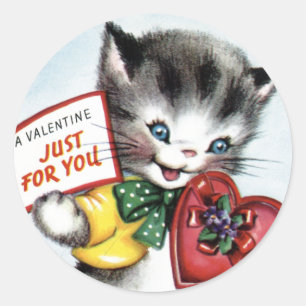 Vintage Valentine Kitten Stickers