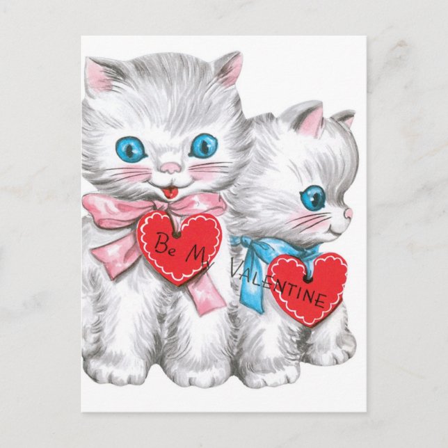 Vintage Valentine Kitties Holiday Postcard (Front)