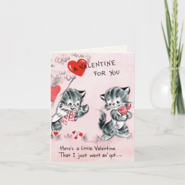 Vintage Valentine Kitty Card for Kids (Front)