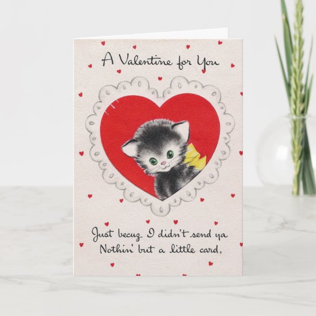 Vintage Valentine Kitty Holiday Card (Front)