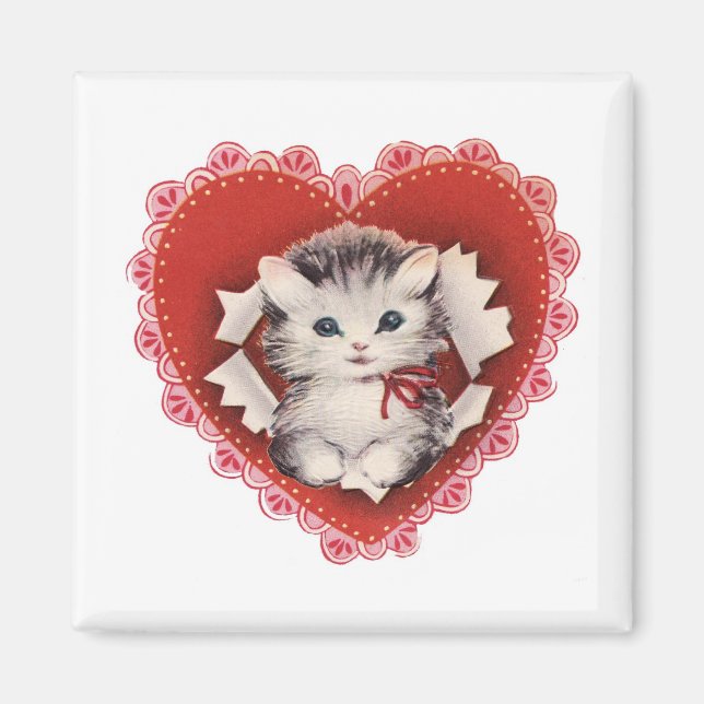 Vintage Valentine Kitty Magnet (Front)