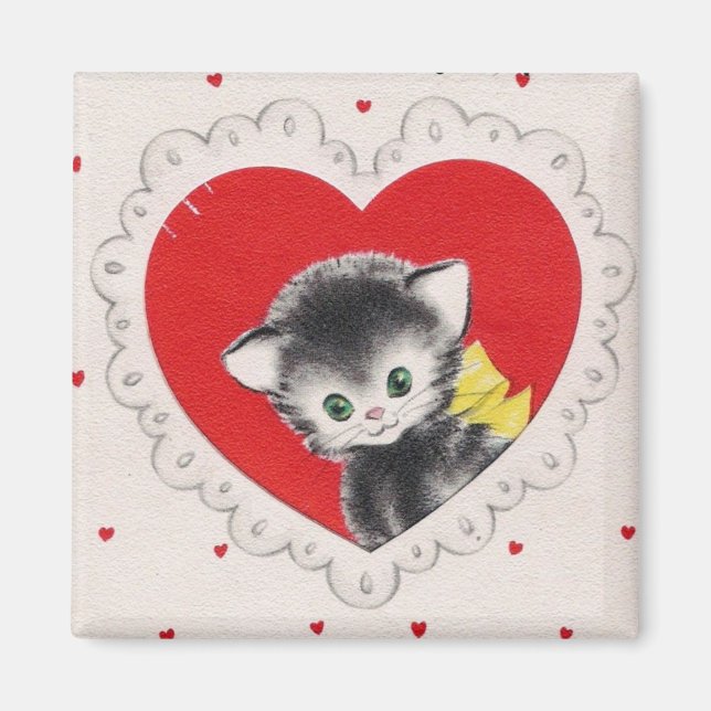 Vintage Valentine Kitty Magnet (Front)
