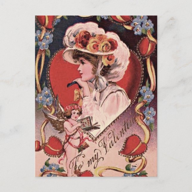 Vintage Valentine Lady Holiday Postcard (Front)