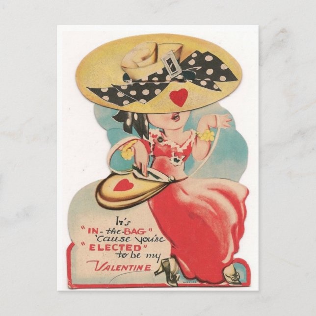 Vintage Valentine Lady with Big Hat Postcard (Front)