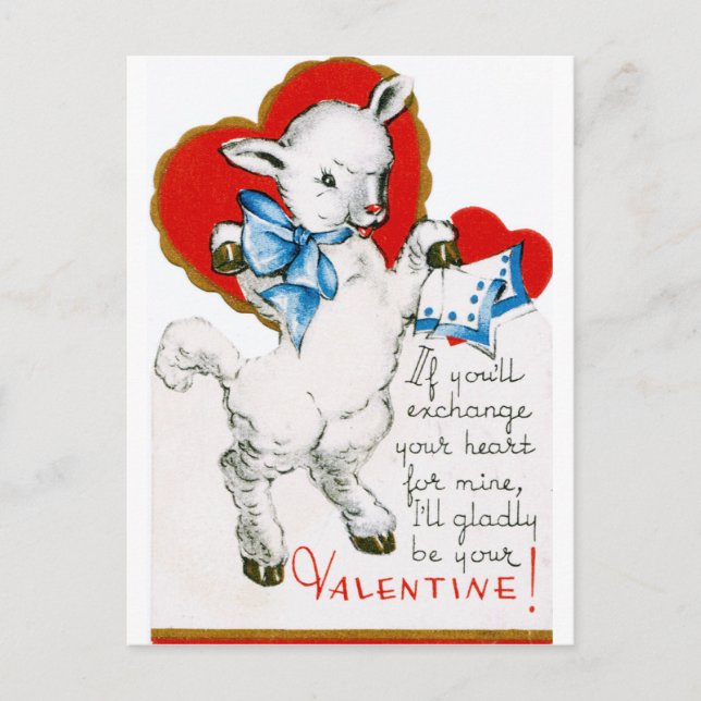 Vintage Valentine Lamb Holiday Postcard (Front)