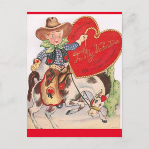 Vintage Valentine Little Cowboy on Bucking Bronco  Postcard